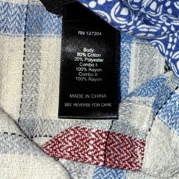 Ali Miles Patchwork Plaid Floral Oversized Boyfriend Shirt 3/4 Sleeves Sz Large - Picture 5 of 10